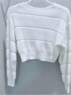 Cropped White Ribbed Sweater - Women